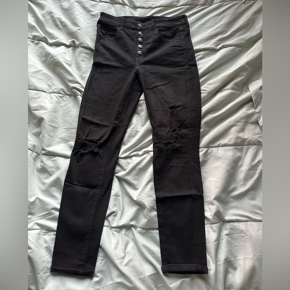 American Eagle Black Skinny Ripped Jeans
